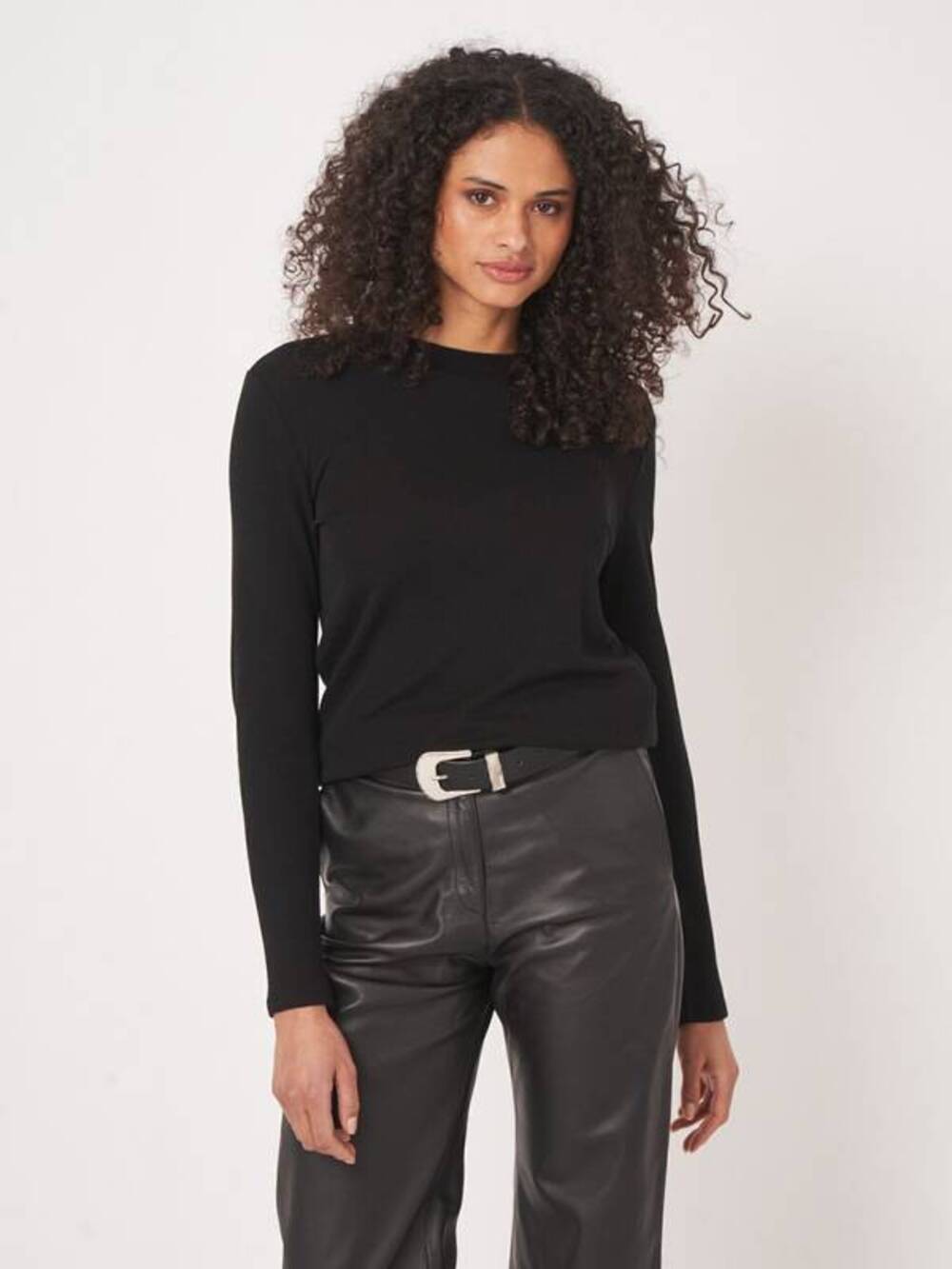 Repeat Slim Fit Long Sleeve Top in Black 42 L